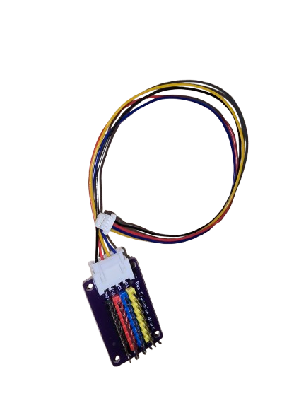 Qwiic to JST I2C adapter cable connected to DCC-EX CSB1 8-way I2C expansion board for model railway automation