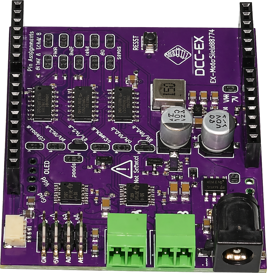 DCC-EX EX8874 motor shield board for high current track power in model railway command station builds