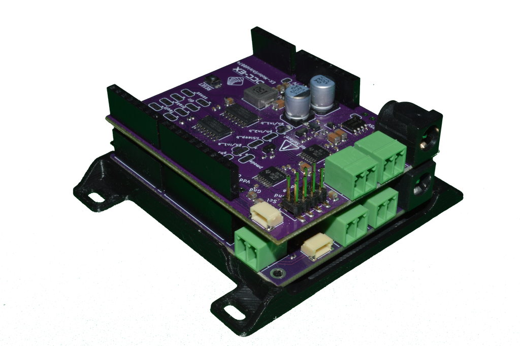 DCC-EX EX8874 motor shield installed in a command station setup providing high current track power for a model railway layout