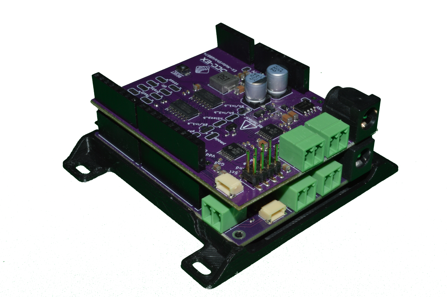 DCC-EX EX8874 motor shield installed in a command station setup providing high current track power for a model railway layout