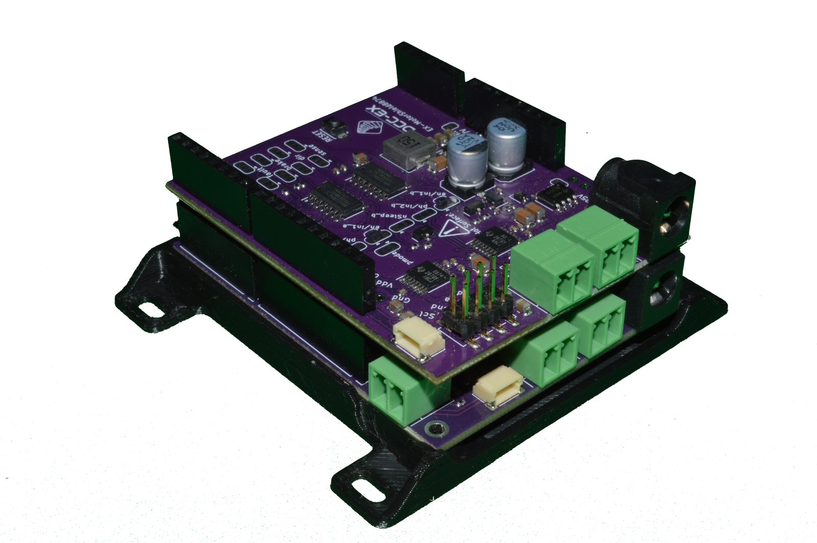 DCC-EX EX8874 motor shield installed in a command station setup providing high current track power for a model railway layout