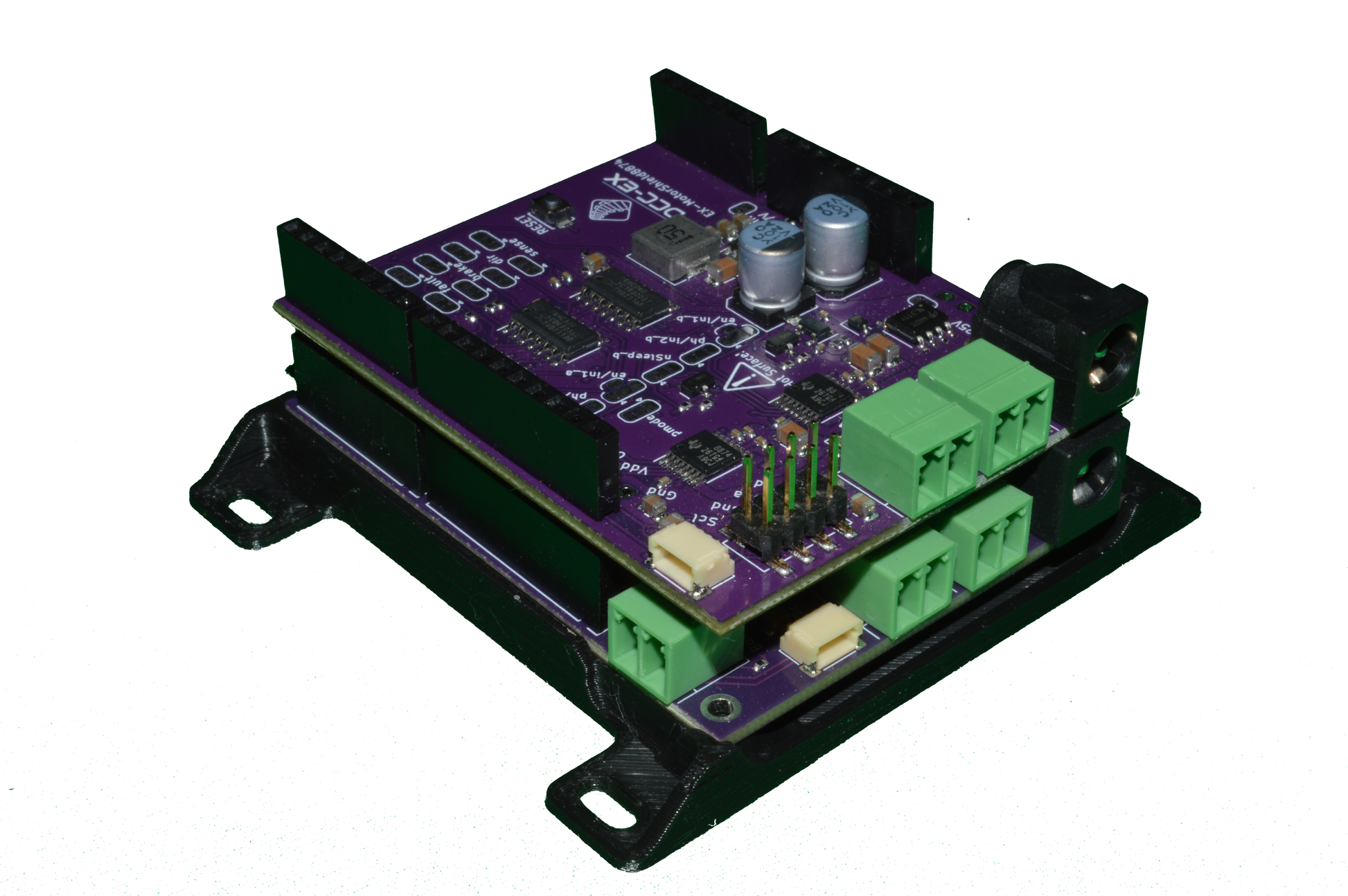 DCC-EX EX8874 motor shield installed in a command station setup providing high current track power for a model railway layout