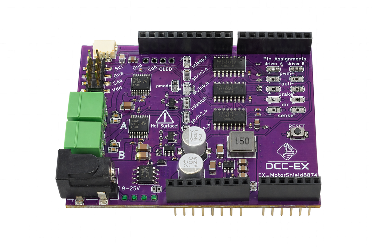 DCC-EX EX8874 motor shield for high current track power (5A) command station upgrade